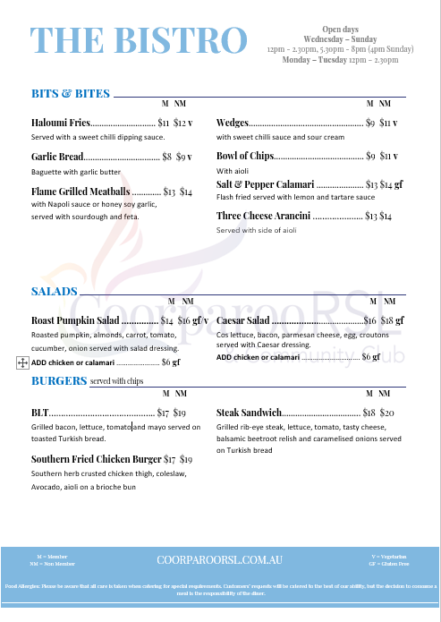 Menu page 1 August 2023